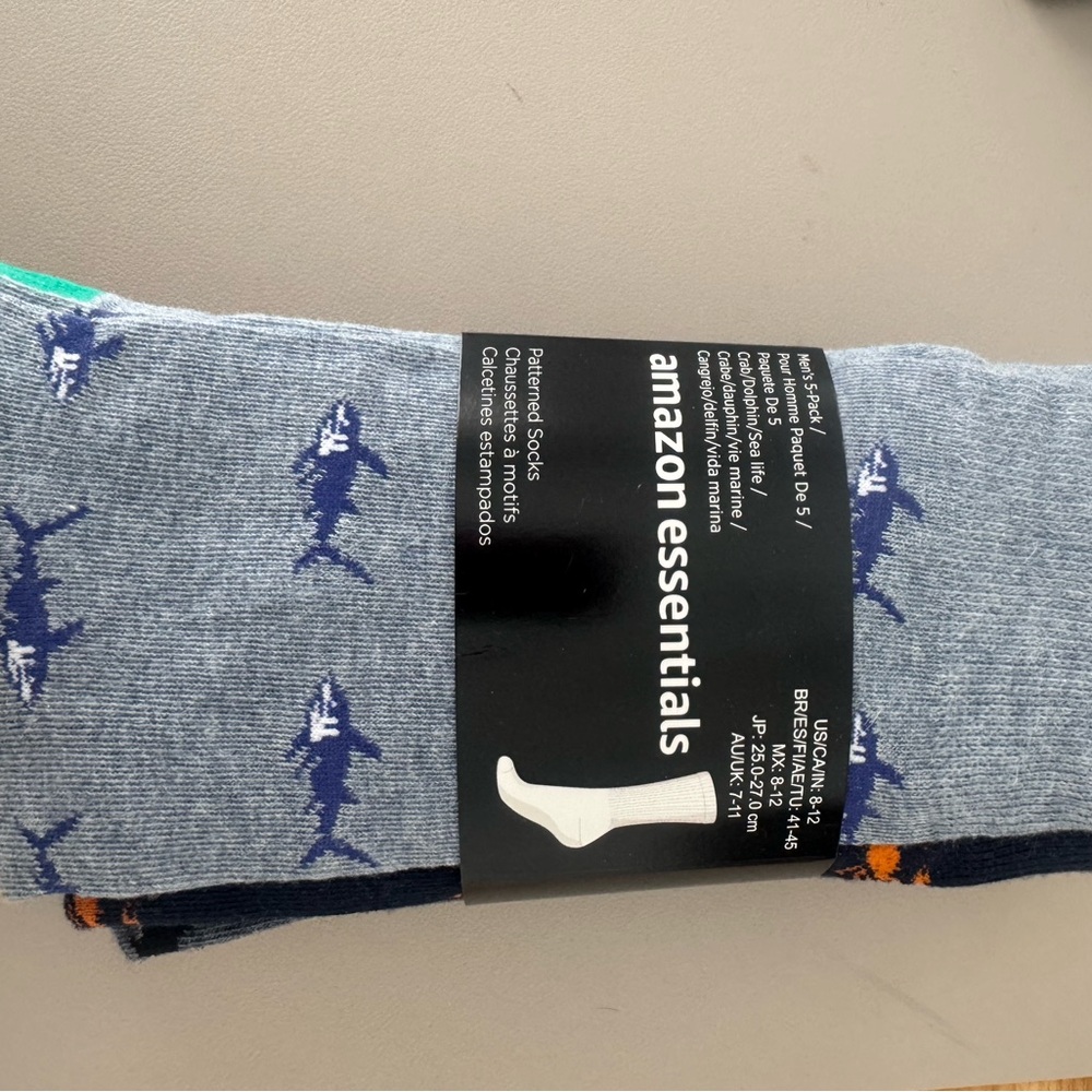 Amazon Essentials Light Blue Socks with Navy Shark Pattern